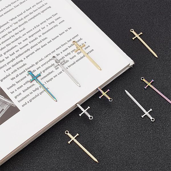 

PandaHall UNICRAFTALE 12Pcs 45mm 3 Color Swords Bookmarks Charm Stainless Steel Rainbow Sword Charms Bookmarks Toy Anime Figures Decoration...