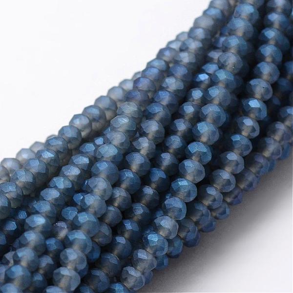 

PandaHall Full Rainbow Plated Faceted Rondelle Glass Bead Strands, Frosted, Marine Blue, 4~4.5x3~3.5mm, Hole: 0.8mm, about 150pcs/strand...