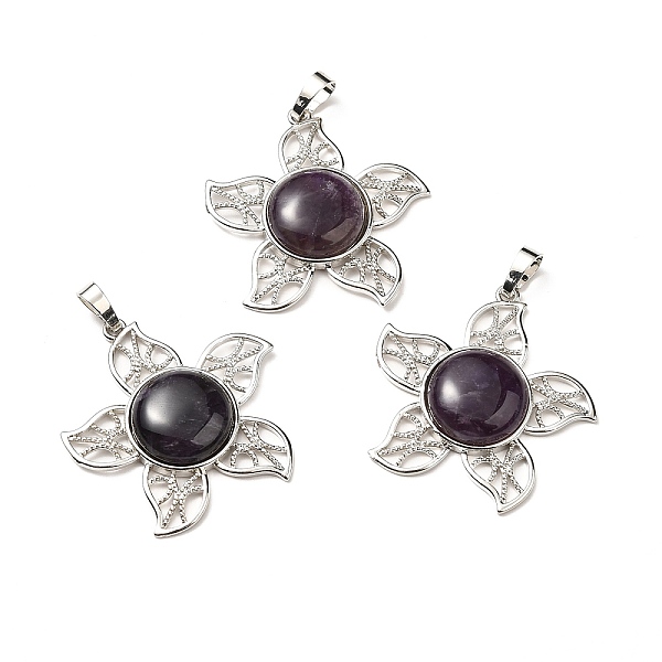 

PandaHall Natural Amethyst Pendants, Flower Charms, with Rack Plating Platinum Tone Brass Findings, Cadmium Free & Lead Free, 38x37x7~7.5mm...