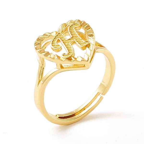 

PandaHall Real 18K Gold Plated Brass Alphabet Adjustable Rings, Heart with Initial Promise Ring for Women, Cadmium Free & Lead Free...