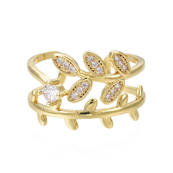 

PandaHall Cubic Zirconia Leaf Wrap Open Cuff Ring, Real 18K Gold Plated Brass Chunky Ring for Women, Nickel Free, Clear, US Size 7 3/4...