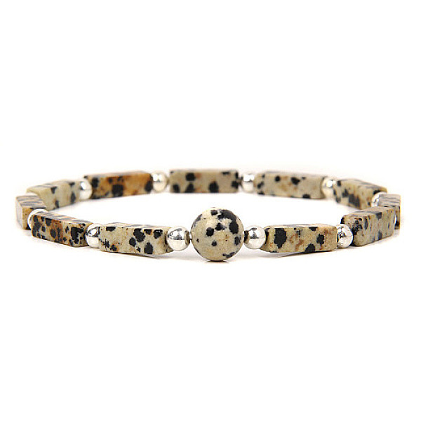 

PandaHall Natural Dalmatian Jasper Stretch Bracelet, 7-1/8 inch(18cm) Dalmatian Jasper