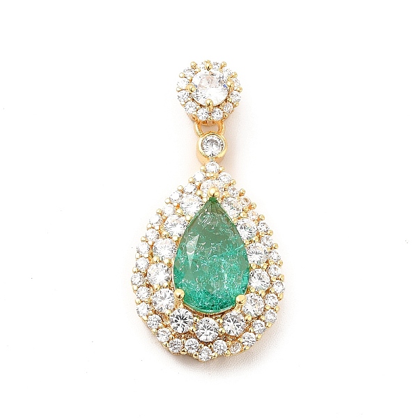 

PandaHall Brass Micro Pave Clear Cubic Zirconia Pendants, with Faceted Glass, Teardrop, Real 18K Gold Plated, Medium Aquamarine, 32.5mm...