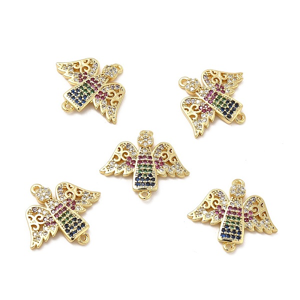 

PandaHall Brass Micro Pave Colorful Cubic Zirconia Connector Charms, Angel Links, Real 18K Gold Plated, 22x19.5x3mm, Hole: 1mm Brass+Cubic...
