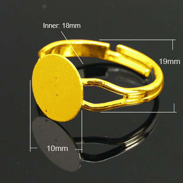PandaHall Brass Ring Components, Pad Ring Findings, Adjustable, Golden, 18mm inner diameter, Tray: 10mm Brass