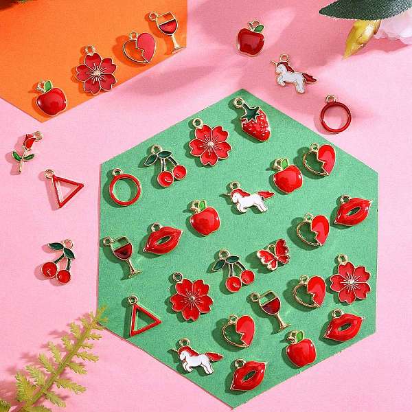 

PandaHall 150Pcs 15 Styles Alloy Enamel Pendants, Light Gold, Mixed Color, 10pcs/style Alloy+Enamel Mixed Shapes Multicolor