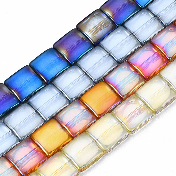 PandaHall Electroplate Glass Beads Strands, Square, Mixed Color, 12x12x5mm, Hole: 1mm, about 53~54pcs/strand, 25.59 inch~25.98 inch(65~66cm)...