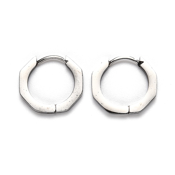 

PandaHall 304 Stainless Steel Octagon Huggie Hoop Earrings, Stainless Steel Color, 16x17.5x2mm, Pin: 1mm 304 Stainless Steel Octagon