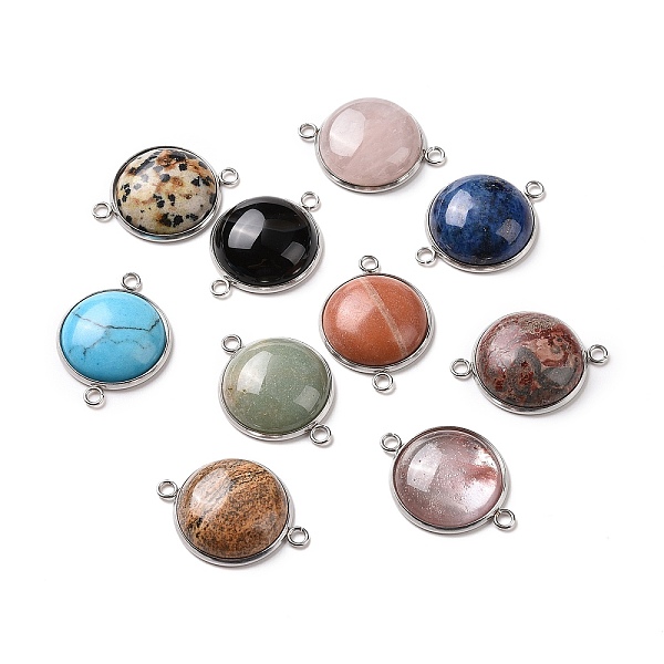

PandaHall Natural & Synthetic Mixed Gemstone Connector Charms, Half Round Links, with Stainless Steel Color Tone 304 Stainless Steel...