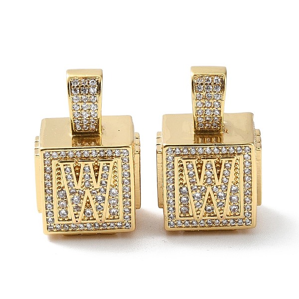 

PandaHall Alphabet Brass Micro Pave Clear Cubic Zirconia Pendants, Real 18K Gold Plated, Cube with Letter, Letter.W, 26x17x17mm, Hole: 5x8mm...