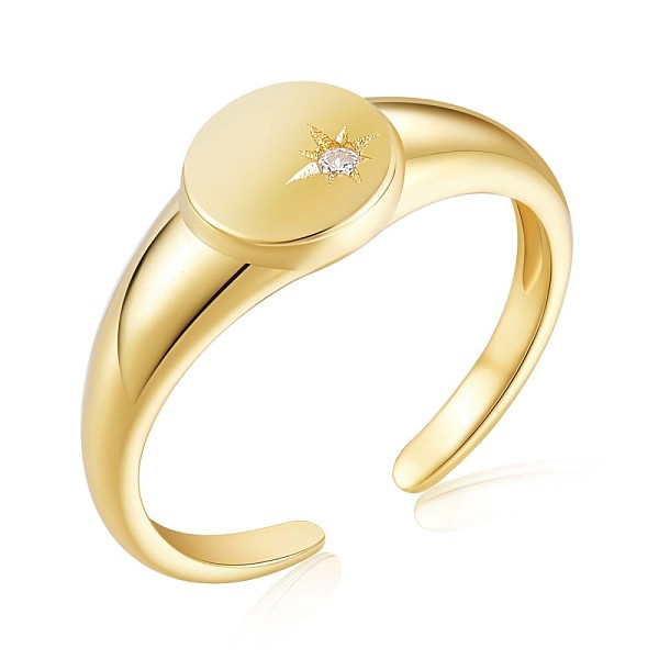 

PandaHall 925 Sterling Silver Star Open Cuff Ring with Clear Cubic Zirconia for Women, Golden, US Size 6 1/2(16.9mm) Sterling Silver