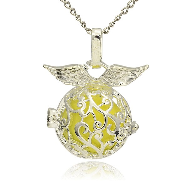 

PandaHall Silver Color Plated Brass Hollow Round Cage Pendants, with No Hole Spray Painted Brass Ball Beads, Champagne Yellow, 26x26x19mm...