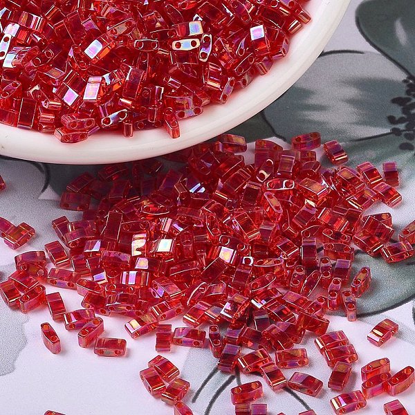 

PandaHall MIYUKI Half TILA Beads, Japanese Seed Beads, 2 Hole, (HTL254) Transparent Red AB, 5x2.3x1.9mm, Hole: 0.8mm, about 250pcs/10g Glass...