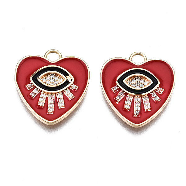 

PandaHall Brass Micro Pave Clear Cubic Zirconia Pendants, with Enamel, Nickel Free, Real 18K Gold Plated, Heart with Eye, Red, 21x18.5x2mm...