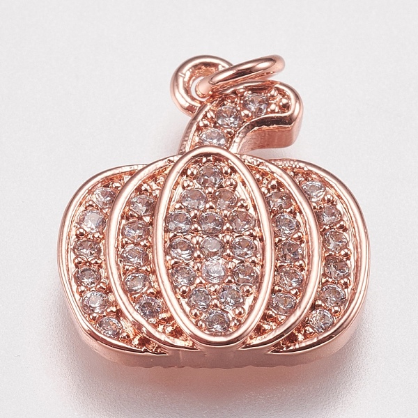 

PandaHall Brass Micro Pave Cubic Zirconia Charms, Pumpkin, Rose Gold, 15x13x2.5mm, Hole: 2mm Brass+Cubic Zirconia Pumpkin Clear