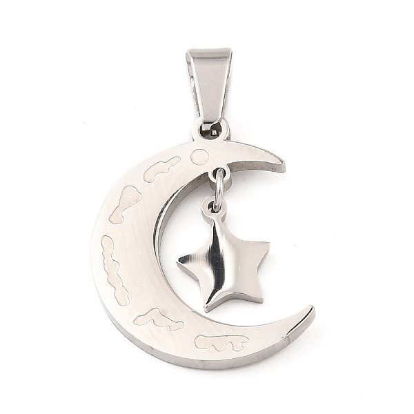 

PandaHall 304 Stainless Steel Pendant, Moon with Star Charm, Stainless Steel Color, 23.5x18x2mm, Hole: 7x4mm 304 Stainless Steel Moon