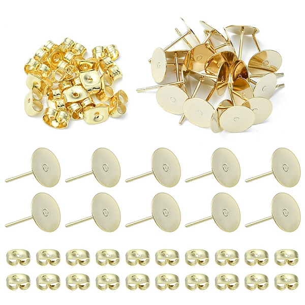 

PandaHall 20Pcs 304 Stainless Steel Stud Earring Findings, Flat Round Pad Base Earring Settings, with 20Pcs Friction Ear Nuts, Golden...