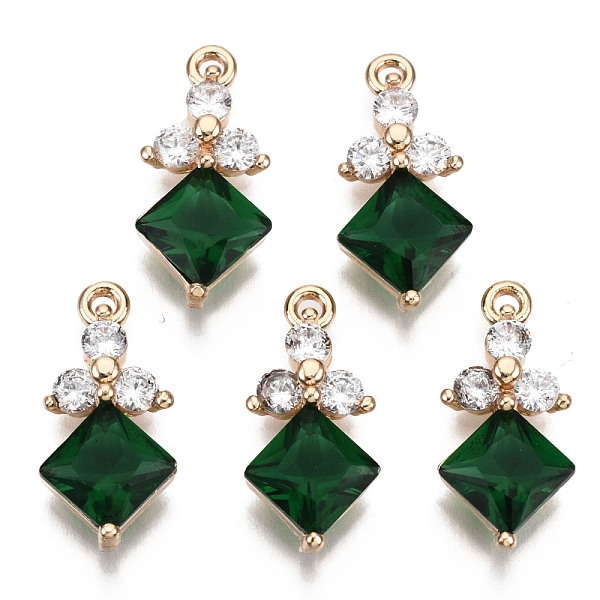 

PandaHall Brass Micro Pave Cubic Zirconia Links, with Glass, Long-Lasting Plated, Light Gold, Rhombus, Sea Green, 17x8x4mm, Hole: 1.4mm...