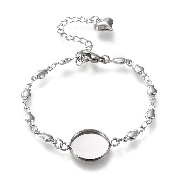 

PandaHall Valentine's Day 304 Stainless Steel Bracelet Making, with Lobster Claw Clasps, Flower Link Chains and Flat Round Cabochon Settings...
