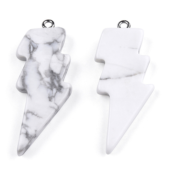 

PandaHall Natural Howlite Pendants, Lightning Bolt Charm, with Stainless Steel Color Tone 304 Stainless Steel Loops, 40~44.5x17~20x4.5~6mm...