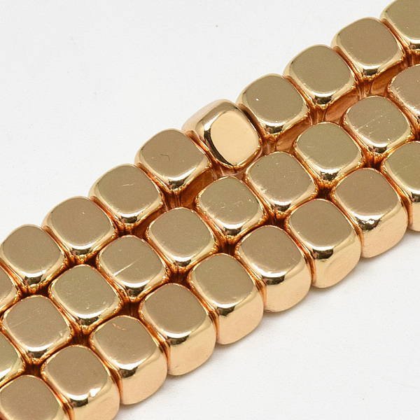 

PandaHall Electroplate Non-magnetic Synthetic Hematite Beads Strands, Cube, Light Gold Plated, 6x6x5mm, Hole: 2mm, about 77pcs/strand, 15.94...