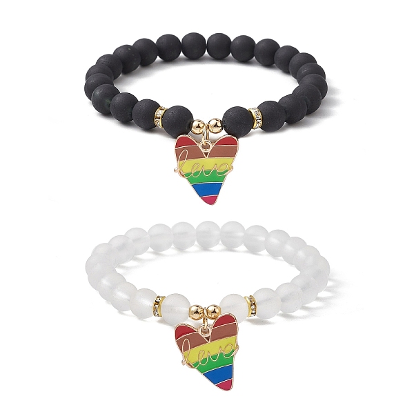 

PandaHall 2Pcs 2 Style Synthetic Hematite & Glass Round Beaded Stretch Bracelets Set, Pride Rainbow Flag Alloy Enamel Charms Stackable...