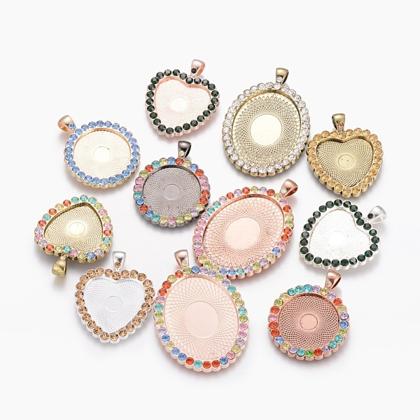 

PandaHall Closeout Sale, Alloy Rhinestone Pendant Cabochon Settings, Multi-Color, Mixed Shapes, Mixed Color, Tray: 18~30x25~40mm, 42x27x3mm..., Multicolor