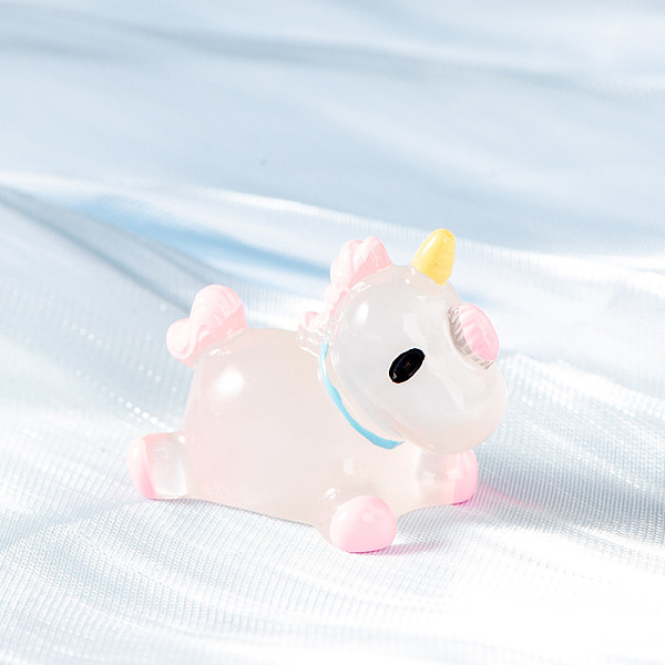 PandaHall Unicorn Luminous Resin Ornament, Glow in the Dark, for Home Desktop Car Decoration, Pink, 30x24mm Resin Unicorn Pink