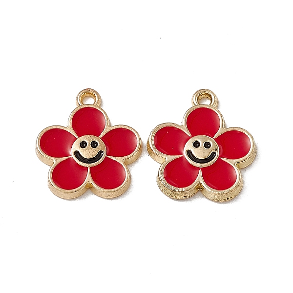 

PandaHall Alloy Enamel Pendants, Golden, Flower with Smiling Face Charm, FireBrick, 15x14x2mm, Hole: 1.4mm Alloy+Enamel Flower Red