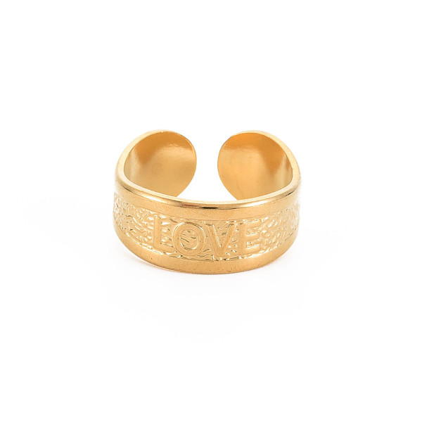 

PandaHall Ion Plating(IP) 304 Stainless Steel Word Love Open Cuff Ring for Women, Nickel Free, Real 18K Gold Plated, US Size 9 3/4(19.5mm)...