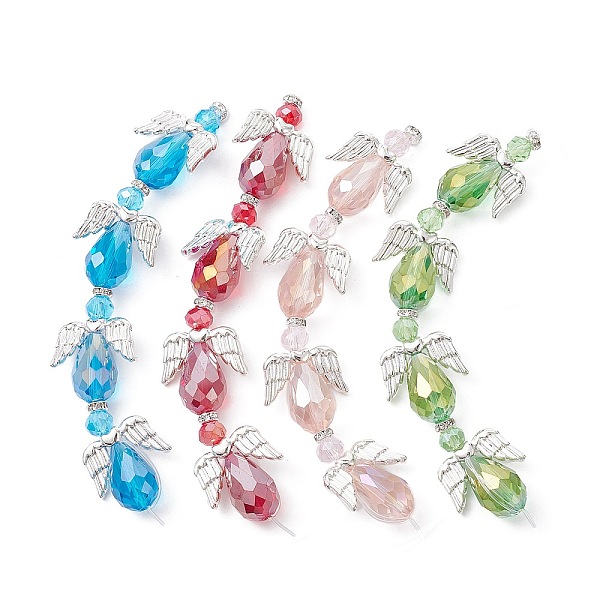 

PandaHall Angel Fairy Shape Electroplate Transparent Glass Beads Strands, with Tibetan Style Alloy Wing Beads, Mixed Color, 26x18.5x10mm..., Multicolor