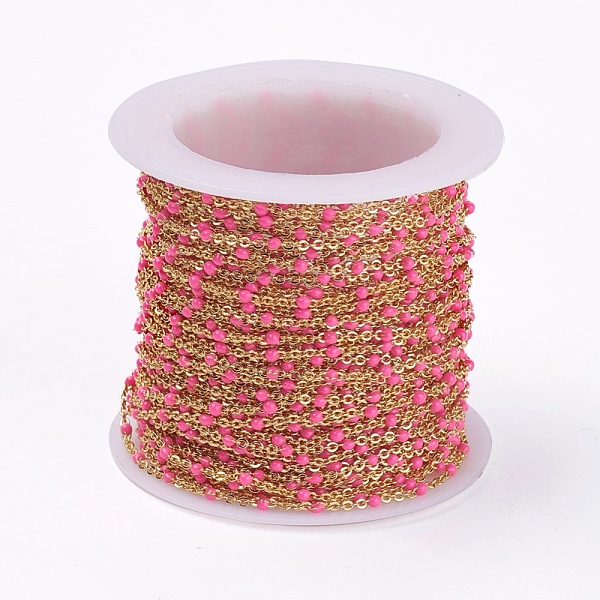 

PandaHall Handmade Enamel Beaded Chains, Brass Cable Chains, with Spool, Long-Lasting Plated, Soldered, Golden, Hot Pink, 1.5mm, about 32.8...