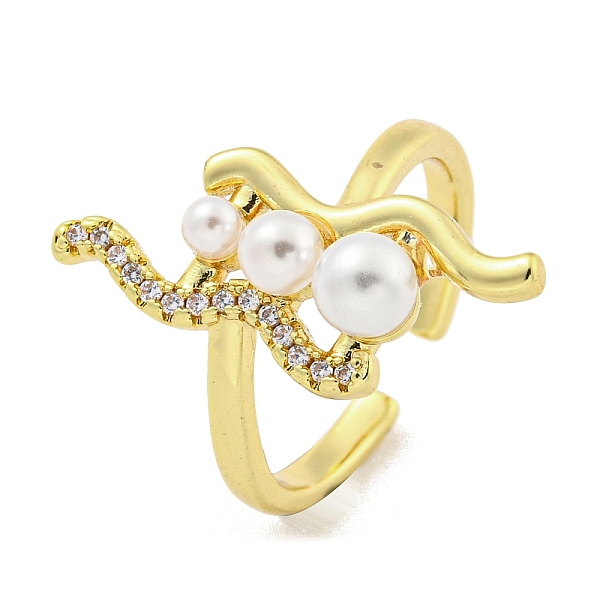 

PandaHall Brass Micro Pave Cubic Zirconia Cuff Rings, with ABS Plastic Pearl, Adjustable Rings for Women, Real 18K Gold Plated, Adjustable...