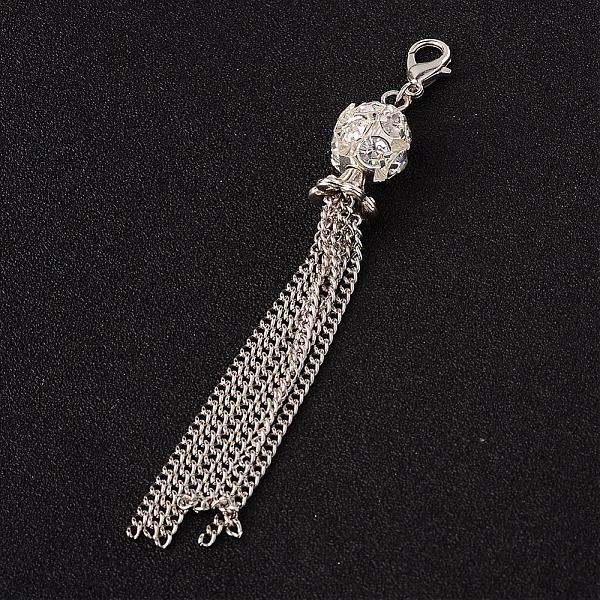 

PandaHall Brass Rhinestone Beads Tassels Pendant Decoration, with Iron Chains and Zinc Alloy Lobster Claw Clasp, Antique Silver & Platinum...