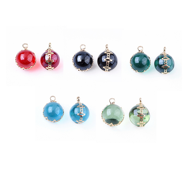 

PandaHall Transparent Glass Pendants, with Brass Findings, Round, Light Gold, Mixed Color, 17x13x12.5mm, Hole: 2mm Brass+Glass Round..., Multicolor
