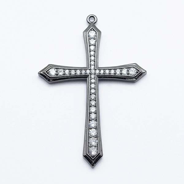 

PandaHall Brass Pendants, with Cubic Zirconia, Cross, Gunmetal, 50x35x3mm, Hole: 1mm Brass+Cubic Zirconia Cross Clear