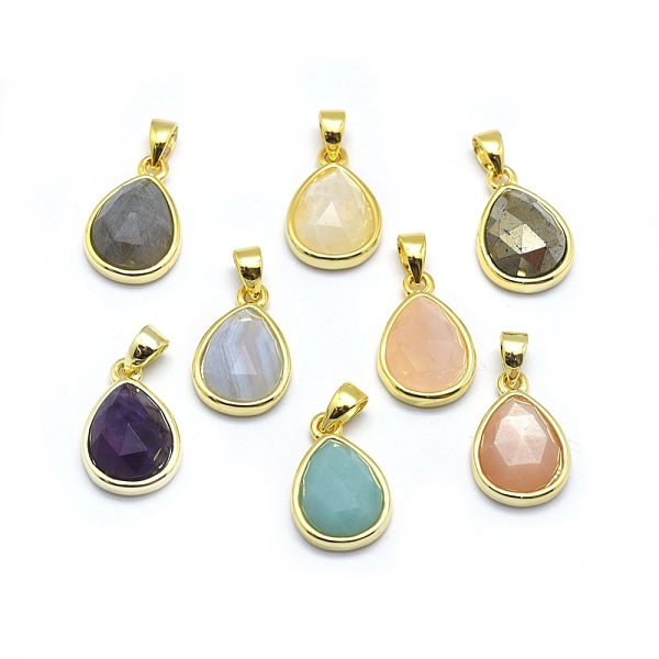 

PandaHall Natural Mixed Stone Pendants, with Golden Tone Brass Findings, teardrop, Faceted, 14.5x9.5x5mm, Hole: 2.5x3.5mm Mixed Stone...