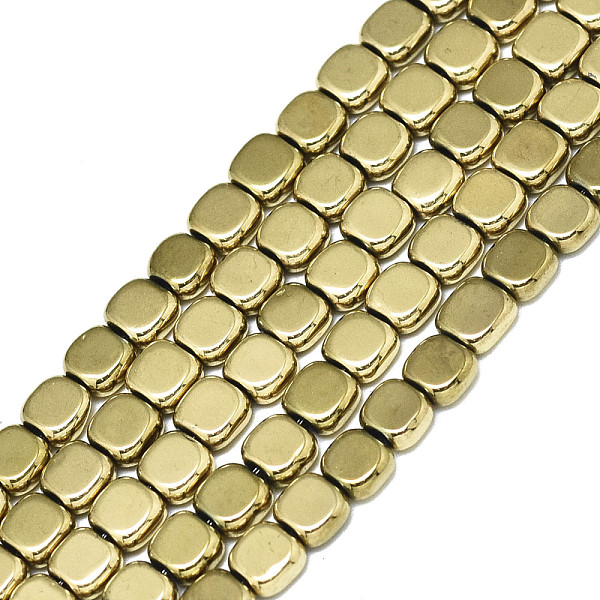 PandaHall Electroplate Non-magnetic Synthetic Hematite Beads Strands, Square, Real 18K Gold Plated, 4x4x2mm, Hole: 0.5mm, about...