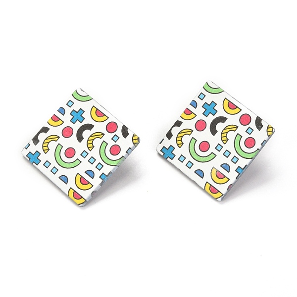 

PandaHall Resin Stud Earrings, with 925 Sterling Silver Pins, Rhombus, Platinum, Geometric Pattern, 41x41mm, Pin: 0.6mm, Side Length: 30mm...
