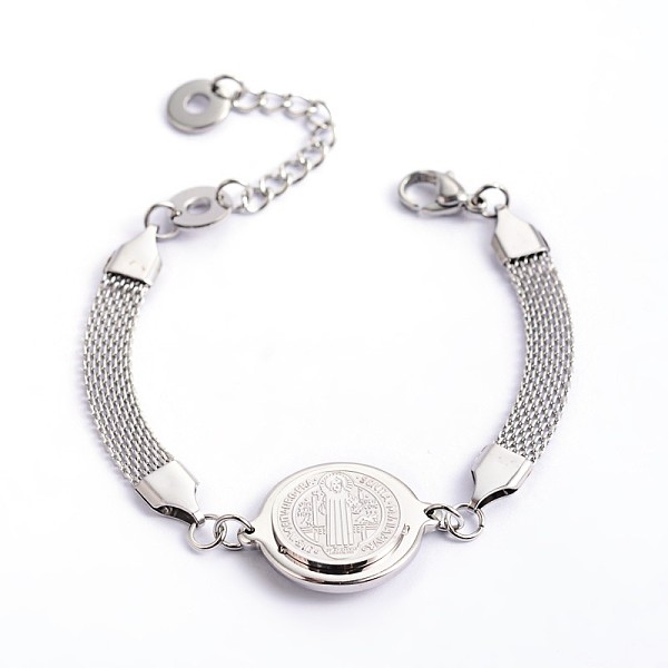 

PandaHall Flat Round with Human 201 Stainless Steel Link Bracelets with 304 Stainless Steel Chain, with Lobster Claw Clasps, Stainless Steel...
