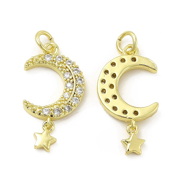 

PandaHall Brass Micro Pave Cubic Zirconia Pendants, with Jump Ring, Moon & Star Charm, Golden, 23x12x2.8mm, Hole: 2.5mm Brass+Cubic Zirconia..., Clear