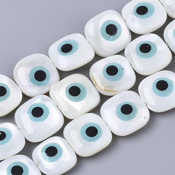 

PandaHall Natural Freshwater Shell Beads, with Enamel, Square with Evil Eye, Sky Blue, 10x10x4mm, Hole: 0.8mm Freshwater Shell Square Blue
