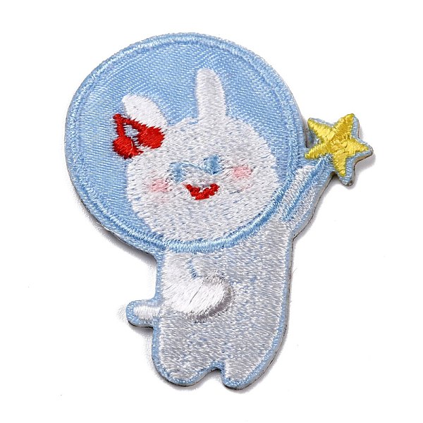 PandaHall Computerized Embroidery Cloth Self Adhesive Patches, Stick On Patch, Costume Accessories, Appliques, Rabbit with Star, Light Blue...