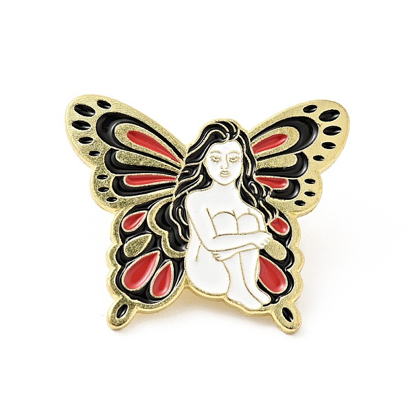 PandaHall Angel Fairy Butterfly Wing Enamel Pin, Golden Plated Alloy Badge for Backpack Clothes, White, 25x30x1.5mm Alloy+Enamel Human...