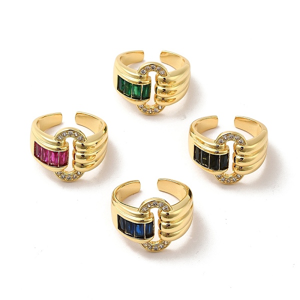 

PandaHall Cubic Zirconia Oval Buckle Shape Open Cuff Ring, Real 18K Gold Plated Brass Wide Ring for Women, Mixed Color, US Size 6(16.5mm)..., Multicolor