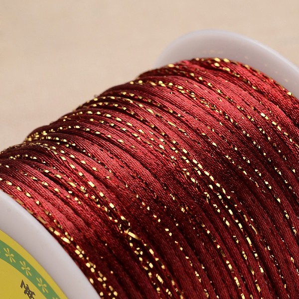 

PandaHall Round Polyester Metallic Cord, Dark Red, 2mm, 100meter/roll Polyester+Metallic Cord Red