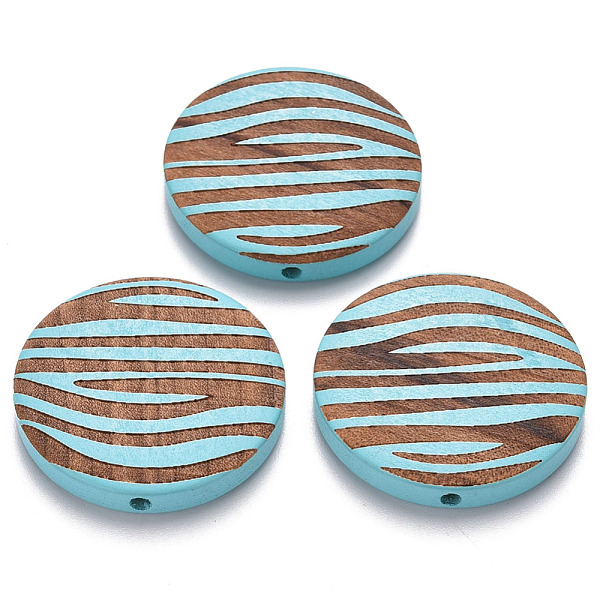 

PandaHall Painted Natural Wood Beads, Laser Engraved Pattern, Flat Round with Zebra-Stripe, Deep Sky Blue, 30x5mm, Hole: 1.6mm Schima Wood...