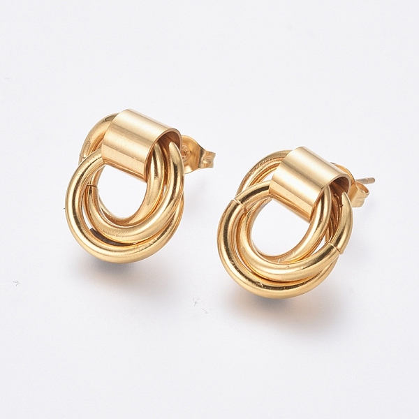 

PandaHall 304 Stainless Steel Stud Earrings, Hypoallergenic Earrings, with Ear Nuts, Golden, 16.5x16mm, Pin: 0.8mm, 6pairs/card 304...