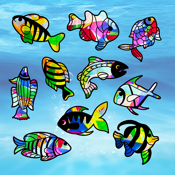 PandaHall BENECREAT 20PCS Fish Stained Glass Effect Paper Aquatic Creatures Suncatcher Set with 32PCS Tissue Paper for Kids Window Grilles...