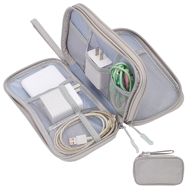 

PandaHall Polyester Double-Layer Electronic Organizer Bag, Portable Travel Waterproof Cable Storage Zipper Pouches, for Cable, Charger..., Gray